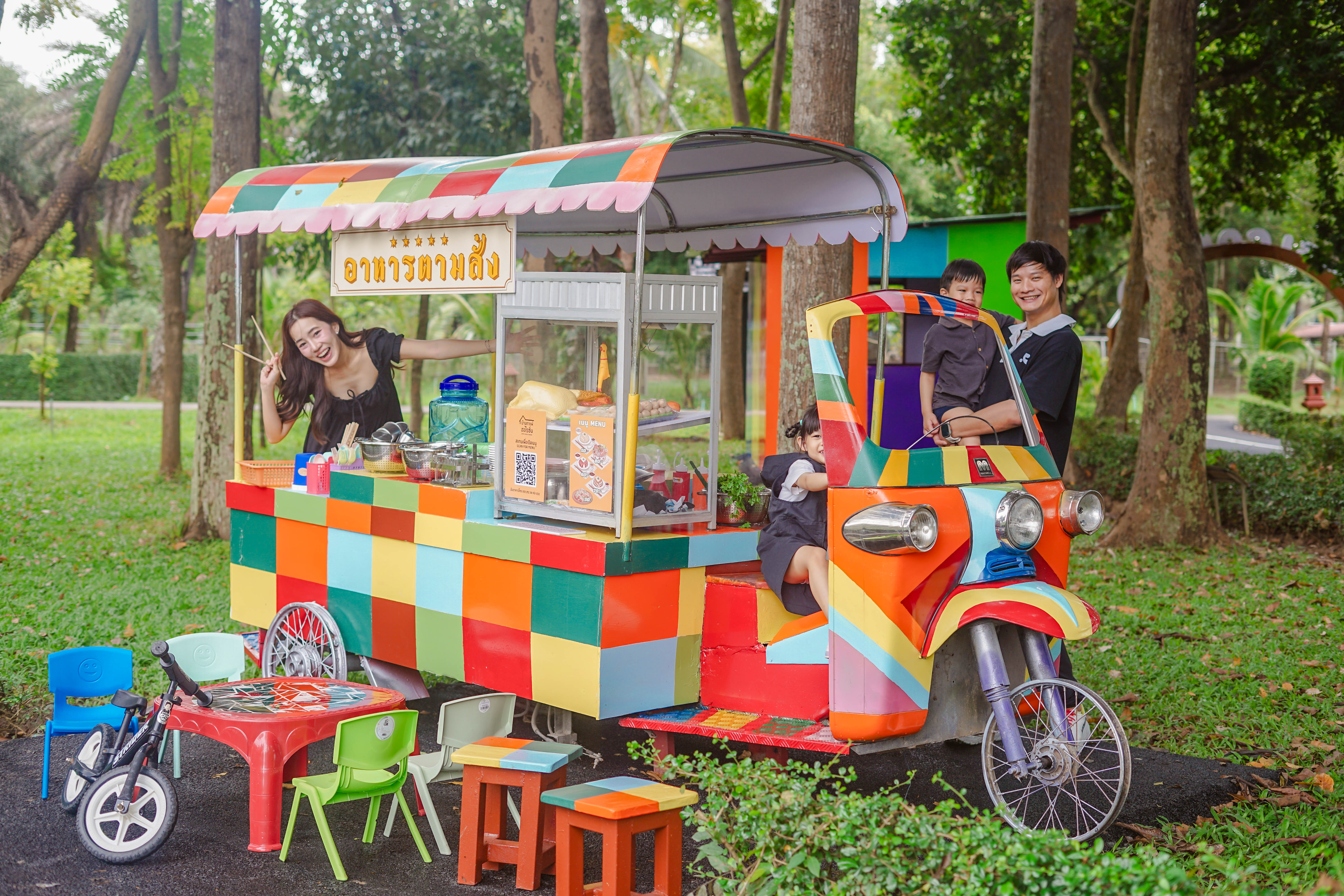 Colorful food cart in the garden